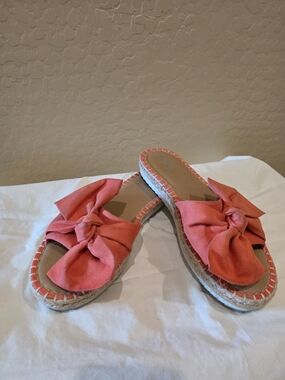 Brash Coral Knot Espadrille Slide Mules